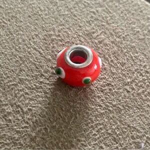 Orange Bead Charm with Green Accents